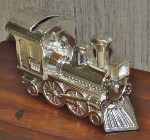 Vintage Silver Plated Locomotive Money Box Christening Gift in original box #907