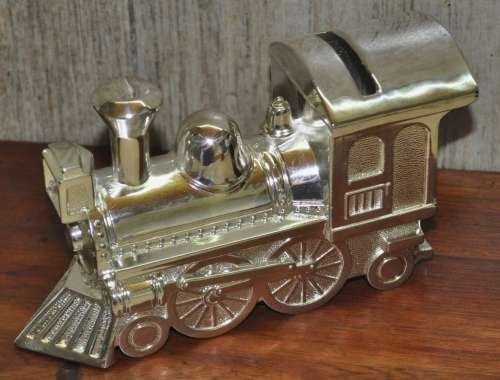 Vintage Silver Plated Locomotive Money Box Christening Gift in original box #907