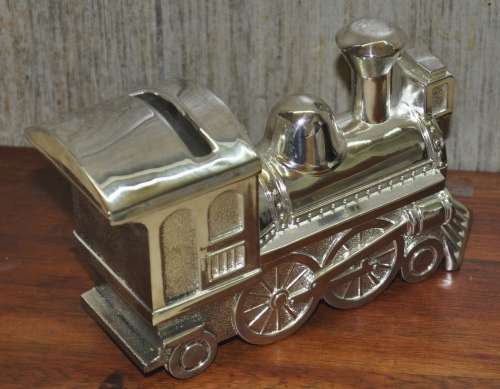 Vintage Silver Plated Locomotive Money Box Christening Gift in original box #907