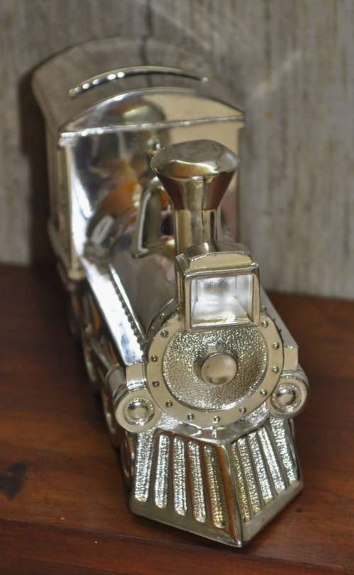 Vintage Silver Plated Locomotive Money Box Christening Gift in original box #907