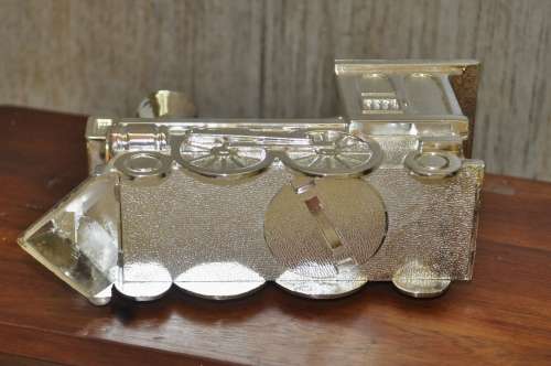 Vintage Silver Plated Locomotive Money Box Christening Gift in original box #907