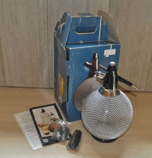 Retro 70s Merkuria Glass and Mesh bulbous Soda Syphon Praha Czech Republic (unused)