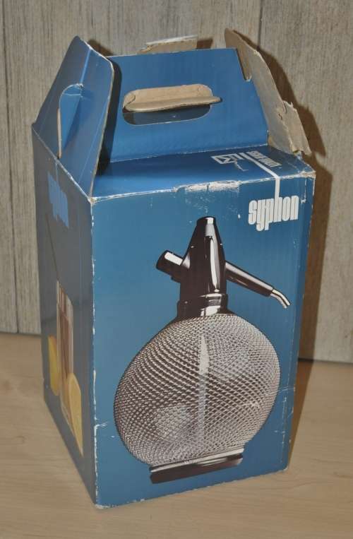 Retro 70s Merkuria Glass and Mesh bulbous Soda Syphon Praha Czech Republic (unused)