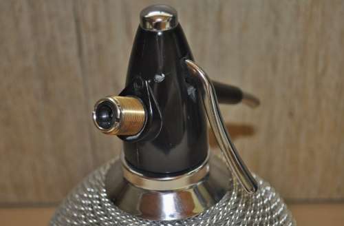 Retro 70s Merkuria Glass and Mesh bulbous Soda Syphon Praha Czech Republic (unused)