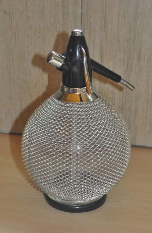 Retro 70s Merkuria Glass and Mesh bulbous Soda Syphon Praha Czech Republic (unused)