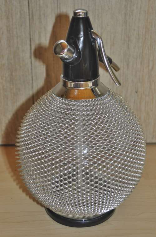 Retro 70s Merkuria Glass and Mesh bulbous Soda Syphon Praha Czech Republic (unused)