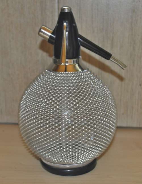 Retro 70s Merkuria Glass and Mesh bulbous Soda Syphon Praha Czech Republic (unused)