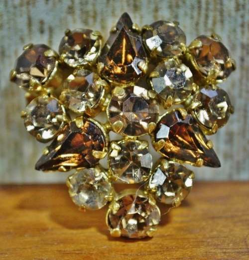 Vintage Austrian made Topaz and Citrine rhinestone crystal brooch in gold-tone setting