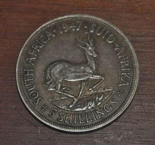 1947 South Africa 5 Shilling 80% Silver Coin