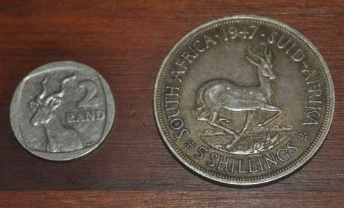 1947 South Africa 5 Shilling 80% Silver Coin