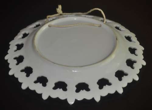 Vintage Round Reticulated Display Dish with Courting Couple and Gold Trim