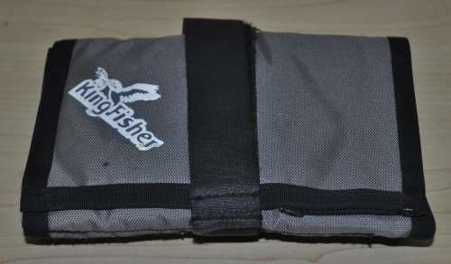Kingfisher Sail Pouch with variety of traces, Mustad hooks, a Lure, Lead sinkers, and more