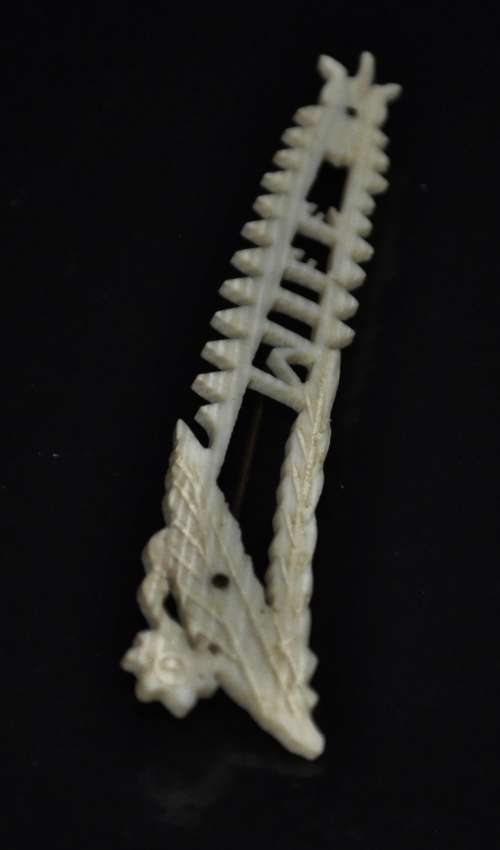 Antique Art Nouveau/Victorian Hand Carved Bone Floral and Wife Brooch c1900
