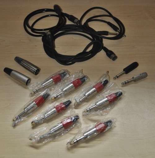 Lot of 3 Audio cables, 9 6.3 mm Audio Jacks, 2 Microphone Jacks