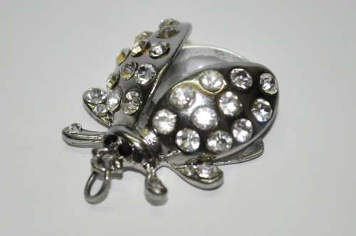 Vintage Silver Tone and Crystal Lady Bug Pendant