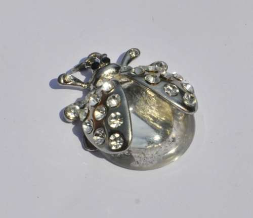 Vintage Silver Tone and Crystal Lady Bug Pendant