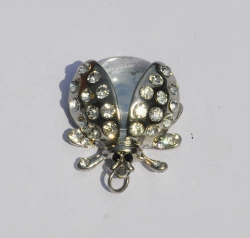Vintage Silver Tone and Crystal Lady Bug Pendant
