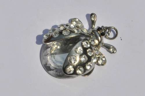 Vintage Silver Tone and Crystal Lady Bug Pendant