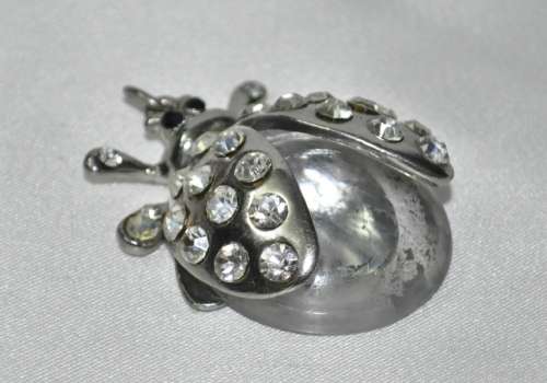 Vintage Silver Tone and Crystal Lady Bug Pendant