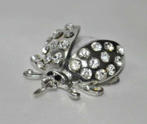 Vintage Silver Tone and Crystal Lady Bug Pendant