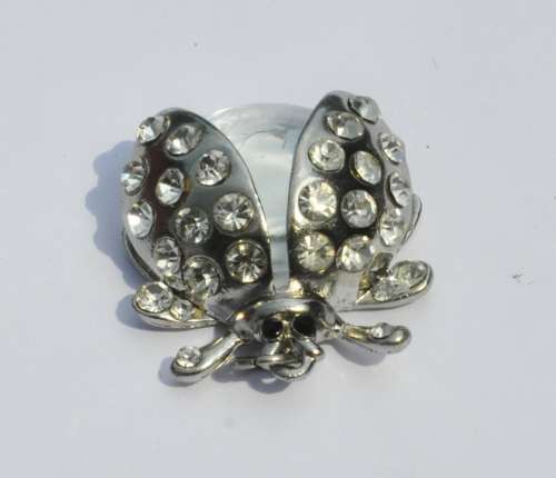 Vintage Silver Tone and Crystal Lady Bug Pendant