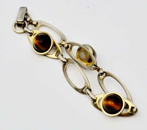 Vintage Gold tone and Cabochon Tiger Eye Link Bracelet