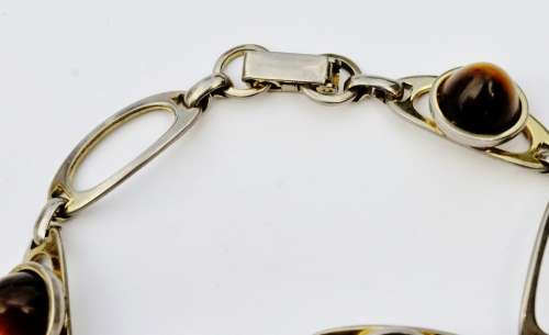 Vintage Gold tone and Cabochon Tiger Eye Link Bracelet