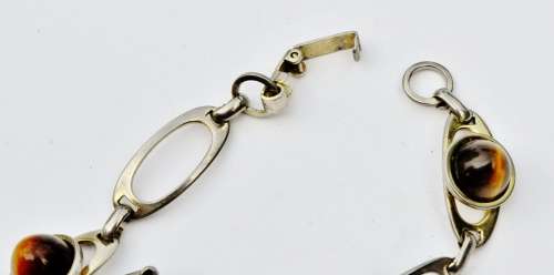 Vintage Gold tone and Cabochon Tiger Eye Link Bracelet