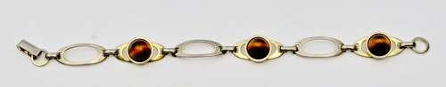 Vintage Gold tone and Cabochon Tiger Eye Link Bracelet