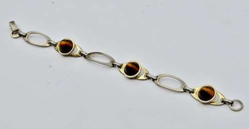 Vintage Gold tone and Cabochon Tiger Eye Link Bracelet