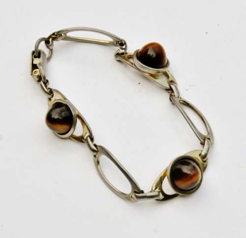 Vintage Gold tone and Cabochon Tiger Eye Link Bracelet
