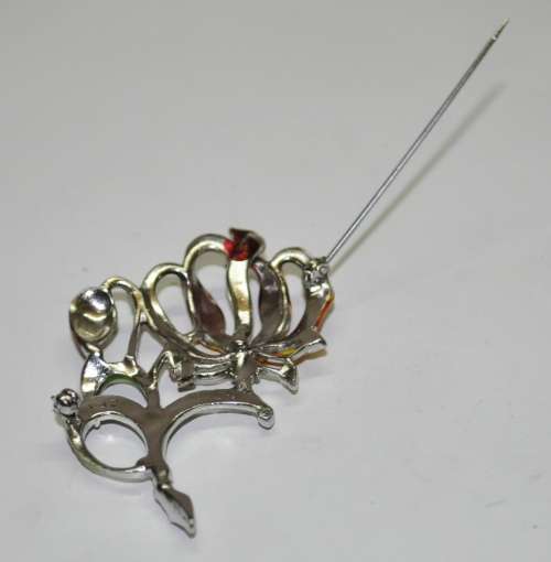 Vintage 1950s Signed BJL B  Bohemian Jewellers Ltd enamel and marcasite Flame Lily brooch pin