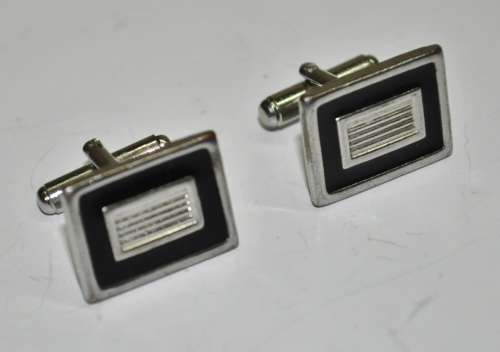 Vintage Silver Tone and Black Enamel Cufflinks