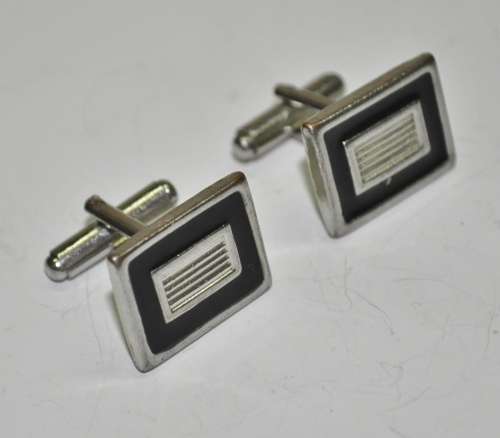 Vintage Silver Tone and Black Enamel Cufflinks