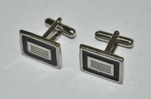 Vintage Silver Tone and Black Enamel Cufflinks