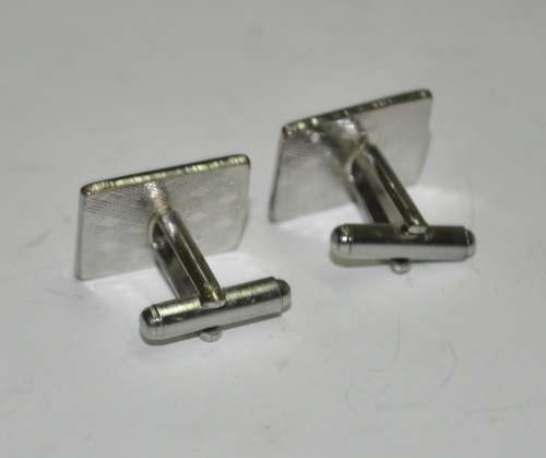 Vintage Silver Tone and Black Enamel Cufflinks
