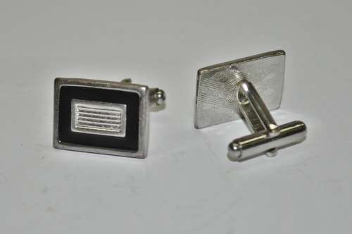 Vintage Silver Tone and Black Enamel Cufflinks