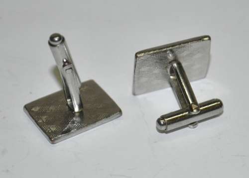 Vintage Silver Tone and Black Enamel Cufflinks