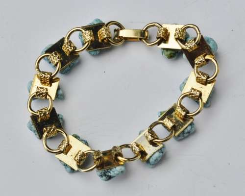 Vintage Gold Tone and Turquoise Link Bracelet