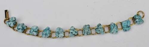 Vintage Gold Tone and Turquoise Link Bracelet