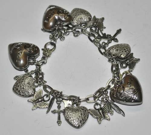 Vintage Silver Tone Love Themed Charm Bracelet - 25 Charms