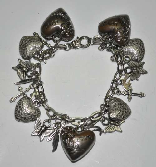 Vintage Silver Tone Love Themed Charm Bracelet - 25 Charms