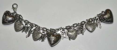 Vintage Silver Tone Love Themed Charm Bracelet - 25 Charms