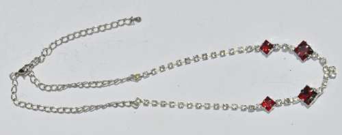 Vintage 1950s Glamour Ruby Red and Clear RhinesTone Silver Tone Necklace