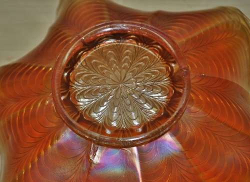 Vintage Peach Opalescent Carnival Glass Ruffled Bowl