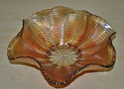 Vintage Peach Opalescent Carnival Glass Ruffled Bowl