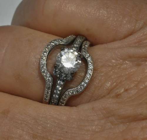 Vintage Silver Tone and Clear Rhinestone Fashion Ring