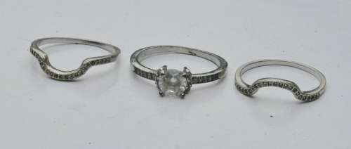 Vintage Silver Tone and Clear Rhinestone Fashion Ring