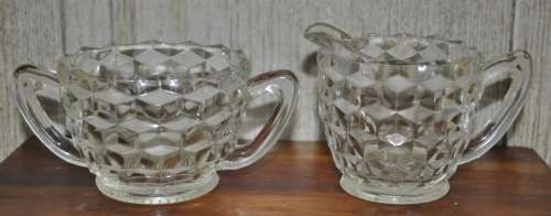 Vintage Depression Glass Sugar Bowl and Milk Jug c1940s