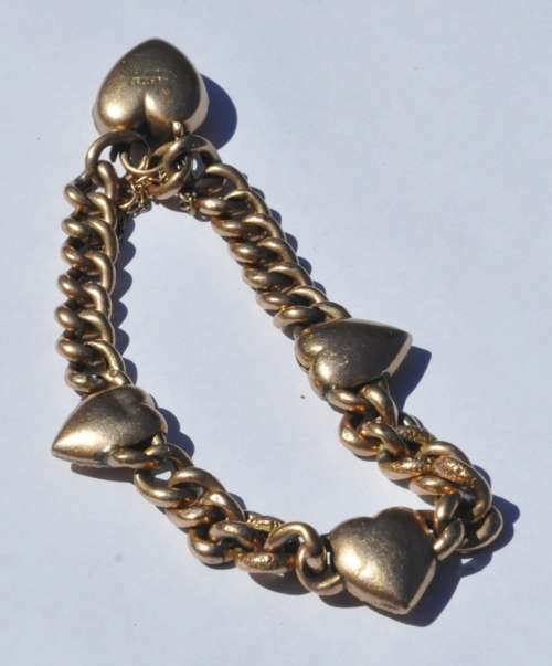 Antique Victorian 9 ct Rose and Yellow Gold Curb Link Bracelet with Heart Padlock and Charms c1900